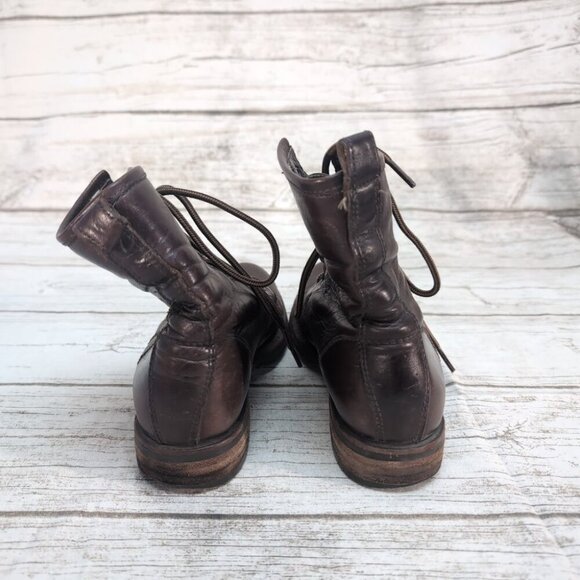 Frye Brown Leather Lace Up Combat Boots Women Size 8 - Picture 5 of 9